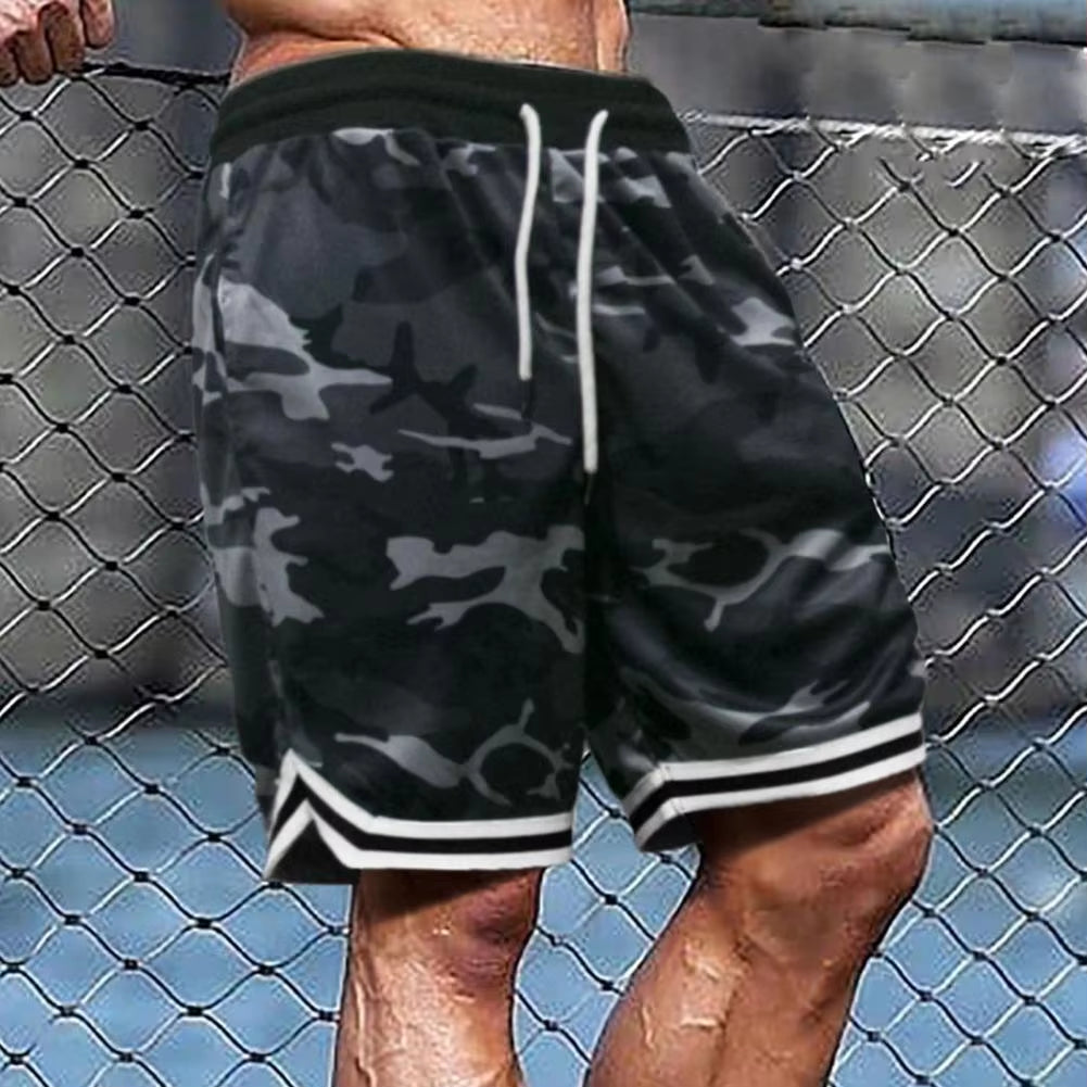 Plus Size Men Fitness Shorts Camouflage Design Waist Drawstring Polyester Quick Dry Sports Board Shorts Men Casual Short Homme