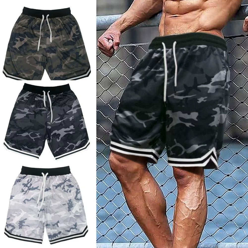 Plus Size Men Fitness Shorts Camouflage Design Waist Drawstring Polyester Quick Dry Sports Board Shorts Men Casual Short Homme