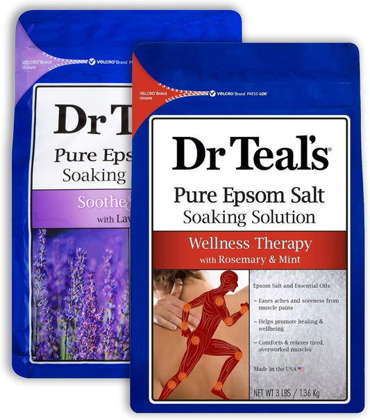 Epsom Salt Bath Combo Pack (6 Lbs Total), Soothe & Sleep with Lavender, and Wellness Therapy with Rosemary and Mint