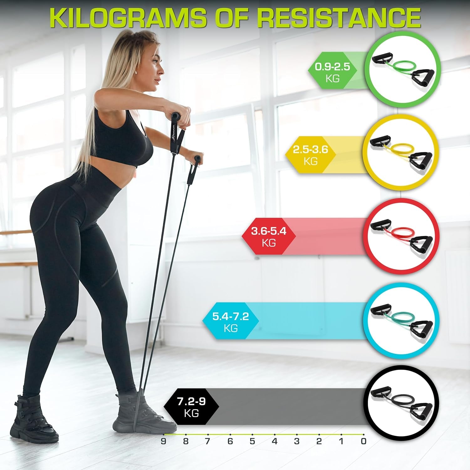 Single Stackable Resistance Bands with Door Anchor and Exercise Guide