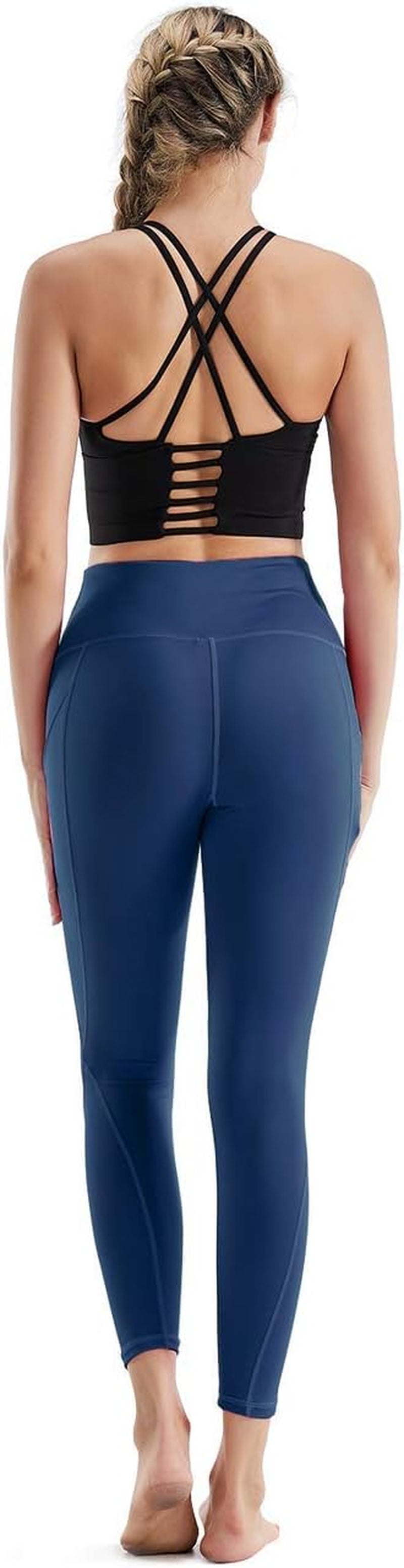 Women'S Workout Leggings High Waist Non See-Through Tummy Control Running Yoga Pants with Pockets