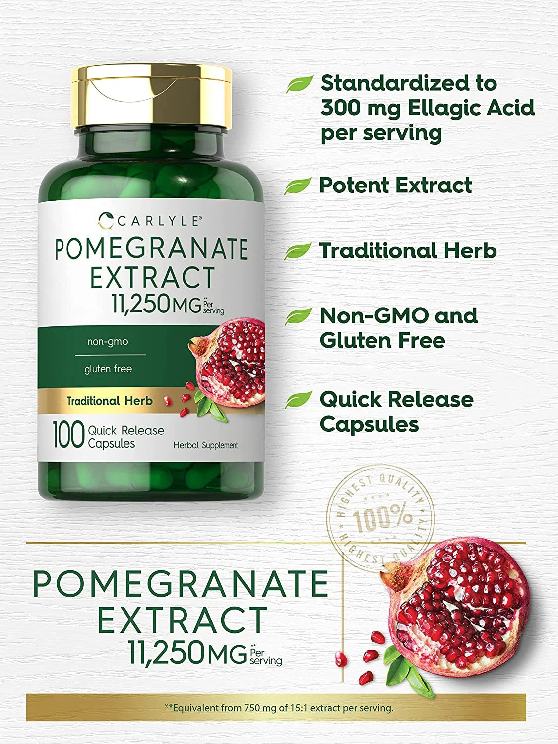 Pomegranate Extract | 11250Mg | 100 Capsules | Traditional Herb | by