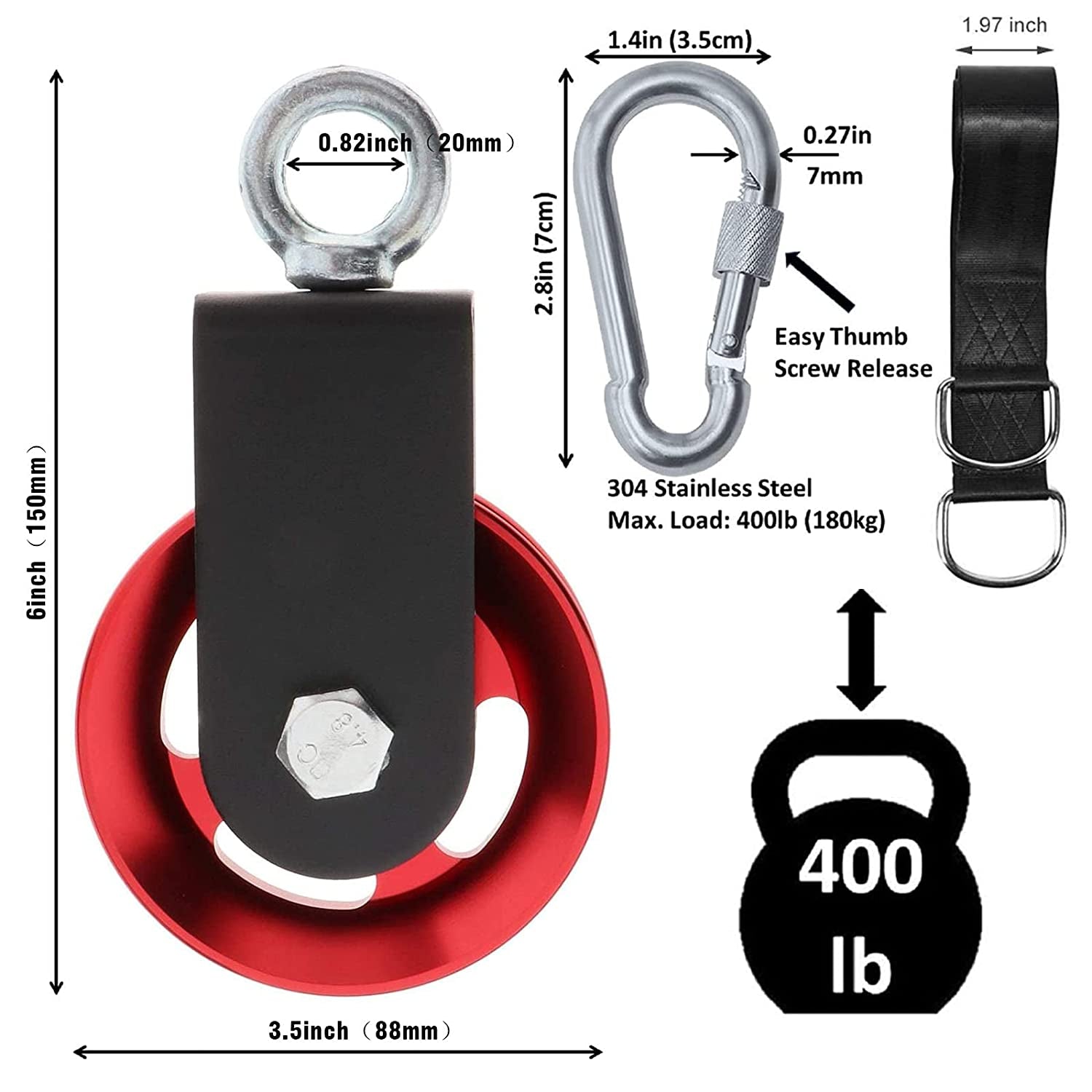 Heavy Duty Lightweight Aluminum Cable Pulleys with Hanging Strap Kit,Snatch Block Pulley Wheel for Home Gyms LAT Pulley System DIY Attachment Home Accessories