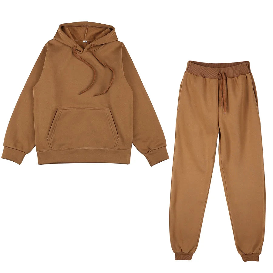 Two Piece Set Casual Fleece Tracksuit Women Winter 2020 Women'S Sets Oversized Hooded Long Sleeve Hoodie Sport Pants Lady Suit