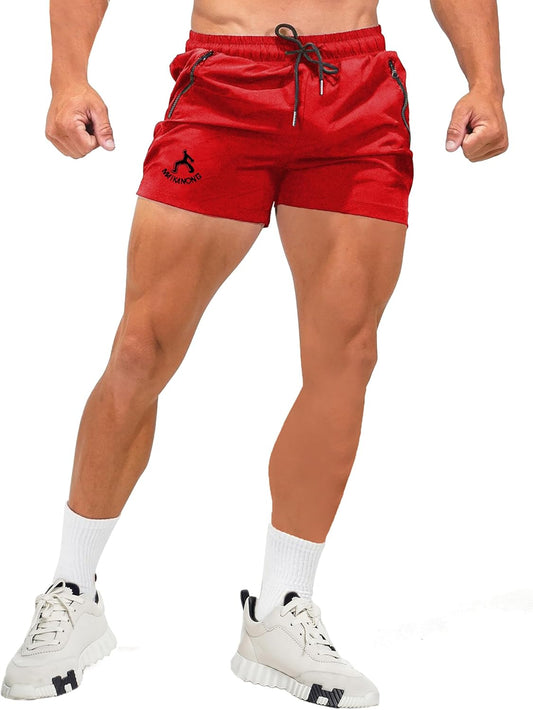 Mens Workout Gym Shorts with Zipper Pockets