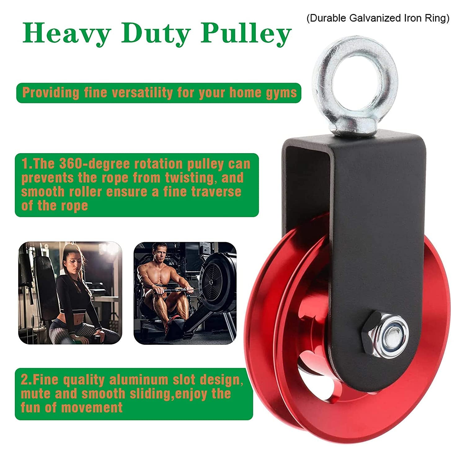 Heavy Duty Lightweight Aluminum Cable Pulleys with Hanging Strap Kit,Snatch Block Pulley Wheel for Home Gyms LAT Pulley System DIY Attachment Home Accessories