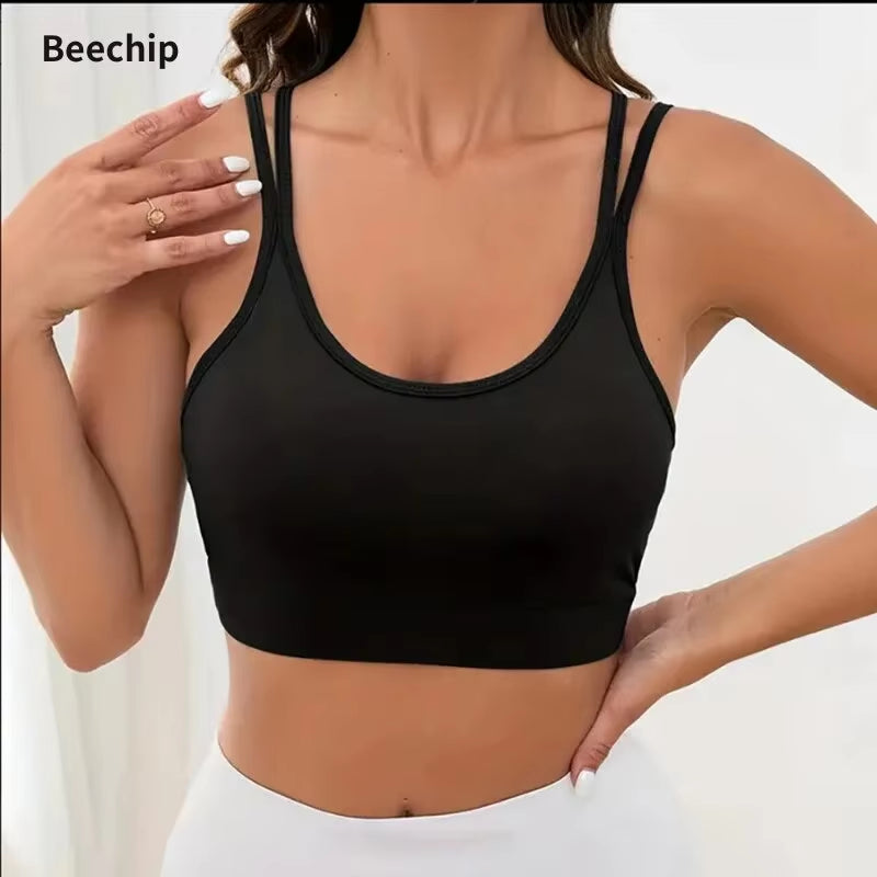 Cross Border Beauty Back Underwear Shockproof Gathering Sports Bra Running Fitness Vest without Steel Ring Female Yoga Suit