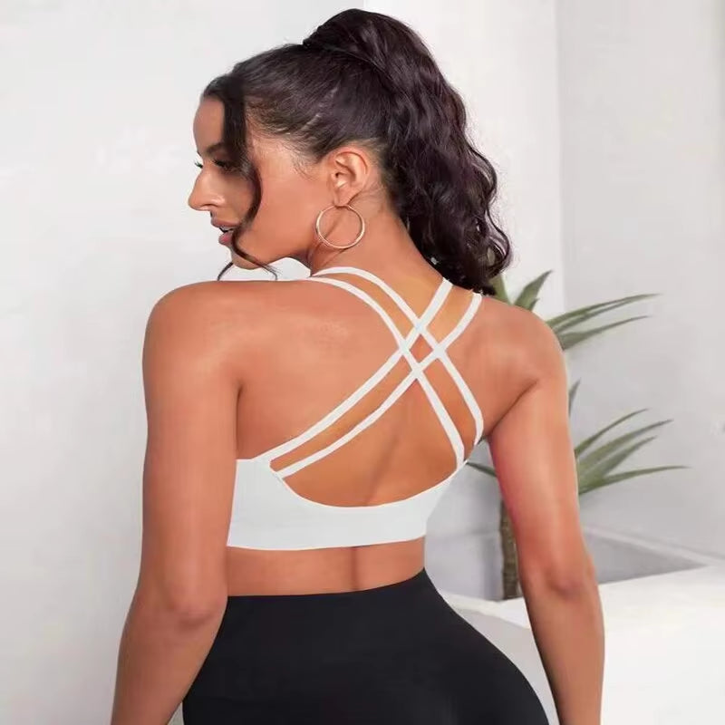 Cross Border Beauty Back Underwear Shockproof Gathering Sports Bra Running Fitness Vest without Steel Ring Female Yoga Suit