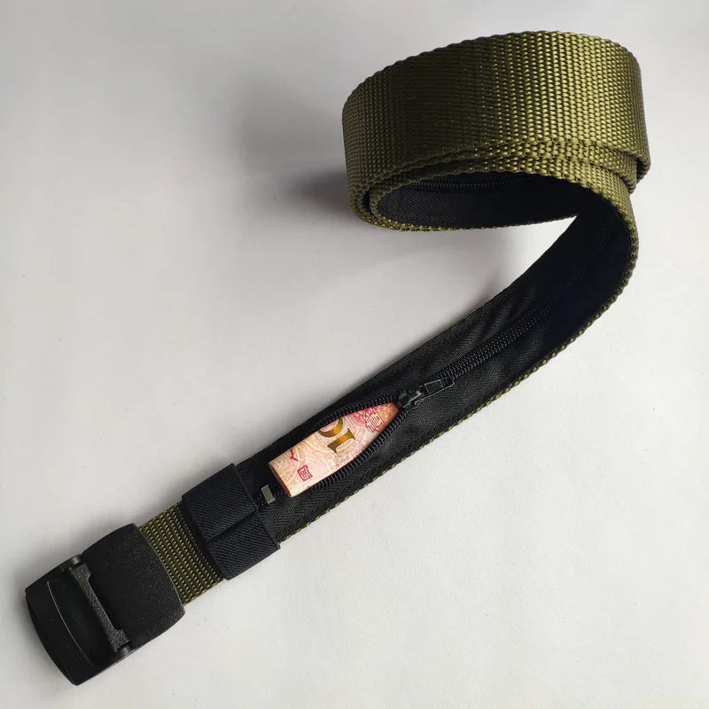 Men Leisure Outdoor Travel Multifunctional Nylon Canvas Belt Zipper Wallet Hide Money Tactical Belts Harajuku Punk Cintos