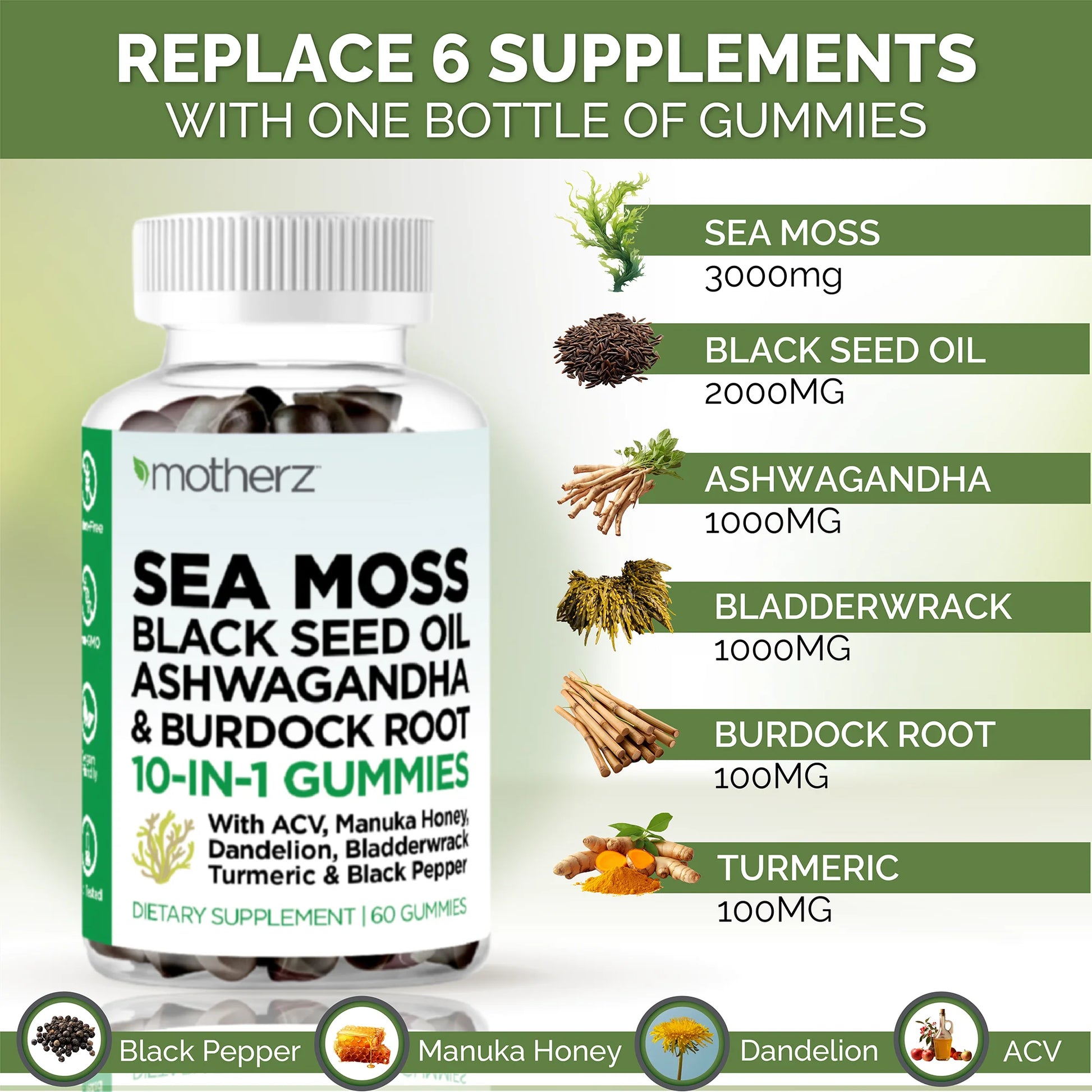 Sea Moss Black Seed Oil Ashwagandha 10-In-1 Wellness Gummy for Men Women & Children